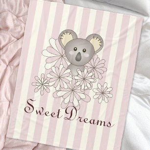 Couverture Polaire Pastel Pink Stripe mignonne Bébé Koala Filles Enfa