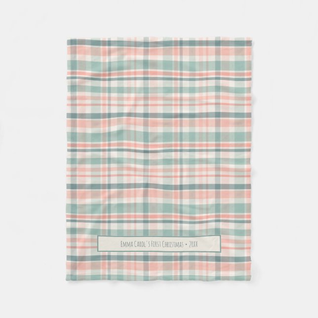 Couverture Polaire Pastel Plaid Baby's First Christmas (Devant)