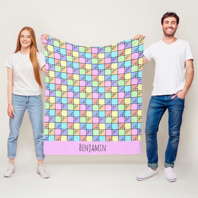 Couverture Polaire Pastel Rainbow Color Puzzle Nom géométrique (En situation)