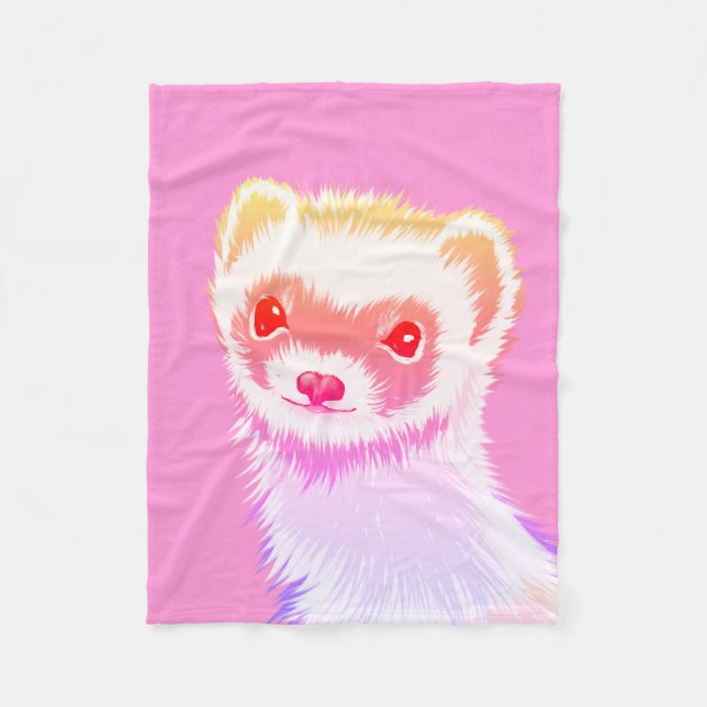 Couverture Polaire Pastel Rainbow Ferret - Cute Pink Pet Art (Devant)