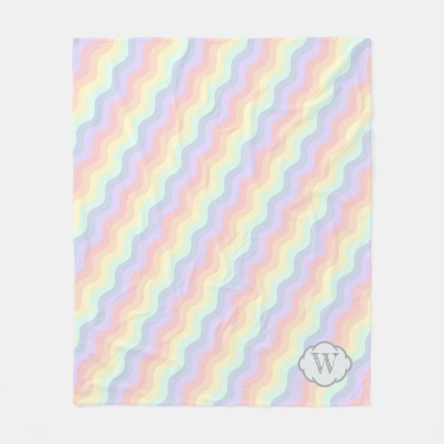 Couverture Polaire Pastel Rainbow Waves Fleece Blanche (Devant)
