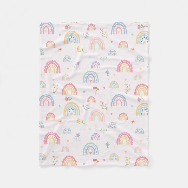 Couverture Polaire Pastel Rainbows Girly Fleurs sauvages & Coeurs (Devant)