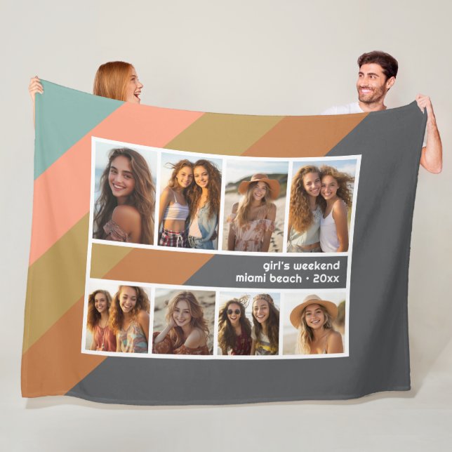 Couverture Polaire Pastel Retro Stripe 8 Photo Collage Girls Week-end (En situation)