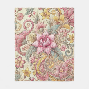 Couverture Polaire Pastel rose jaune bleu Boho Batik Floral