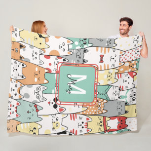 Couverture Polaire Pastel Watercolor Chat Kitties Nom Monogram Enfant