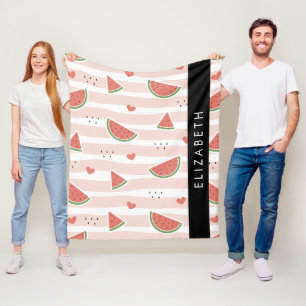 Couverture Polaire Pastèques Rouges, Coeurs, Bandes, Votre Nom