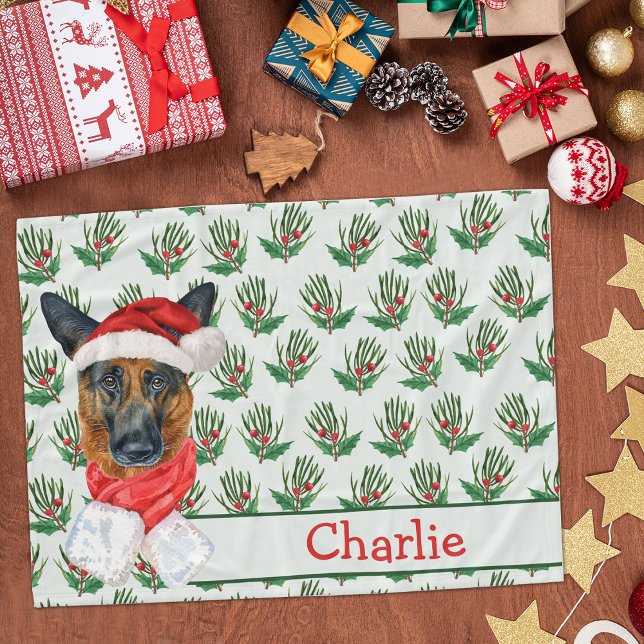 Couverture Polaire Pasteur allemand de Noël avec le nom du chien (Créateur téléchargé)