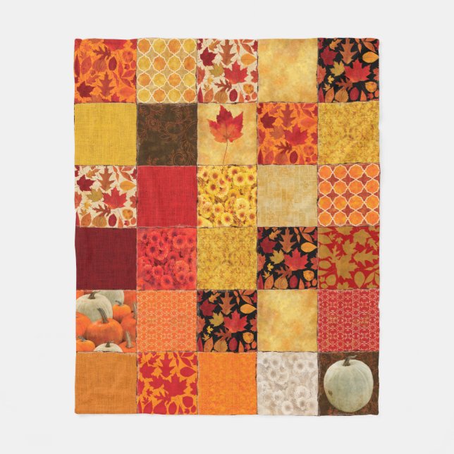 Couverture Polaire Patchwork Brown Orange d'automne (Devant)