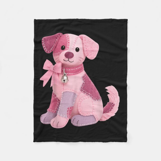 Couverture Polaire Patchwork Chien Ruban Rose Sensibilisation au Canc (Devant)