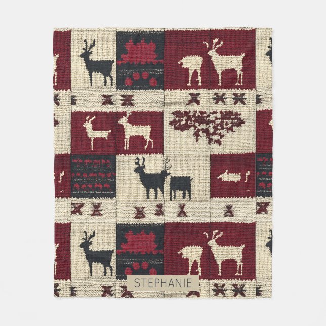 Couverture Polaire Patchwork croisé rustique | Folk Holiday Motif (Devant)