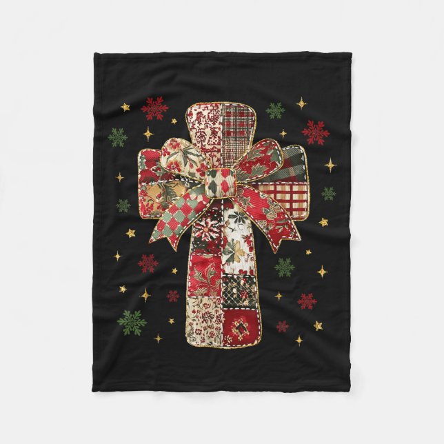Couverture Polaire Patchwork Cross Christian Christmas Coquette Bow  (Devant)