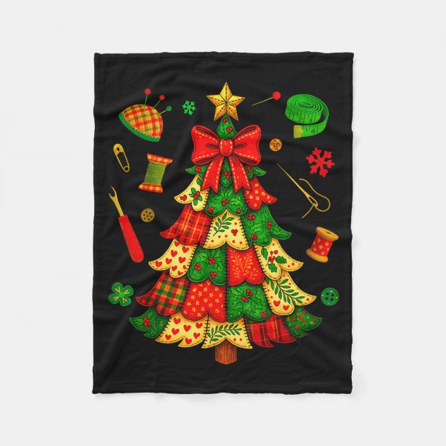 Couverture Polaire Patchwork d'arbre de Noël Broderie Couturière Cout (Devant)