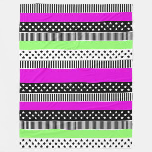 Couverture Polaire Patchwork de rayures noir et blanc et néon