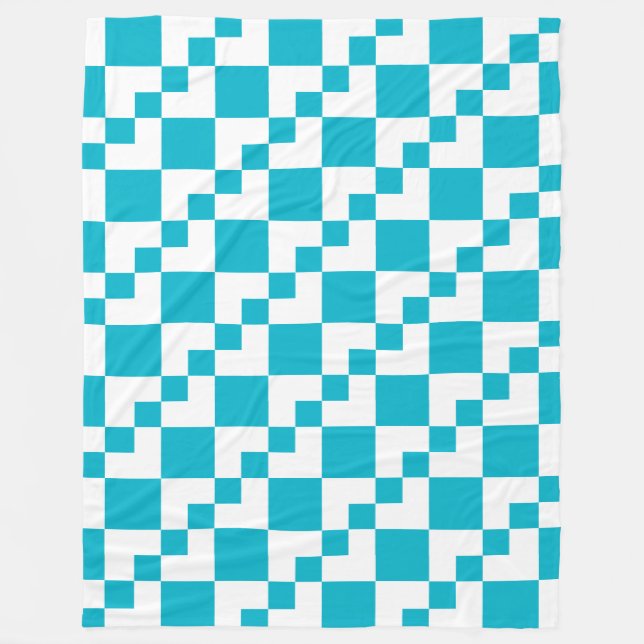 Couverture Polaire Patchwork Domino - Blanc et Aqua Blue (Devant)