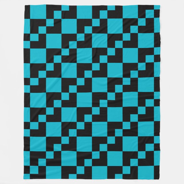 Couverture Polaire Patchwork Domino - Noir et Aqua Blue (Devant)