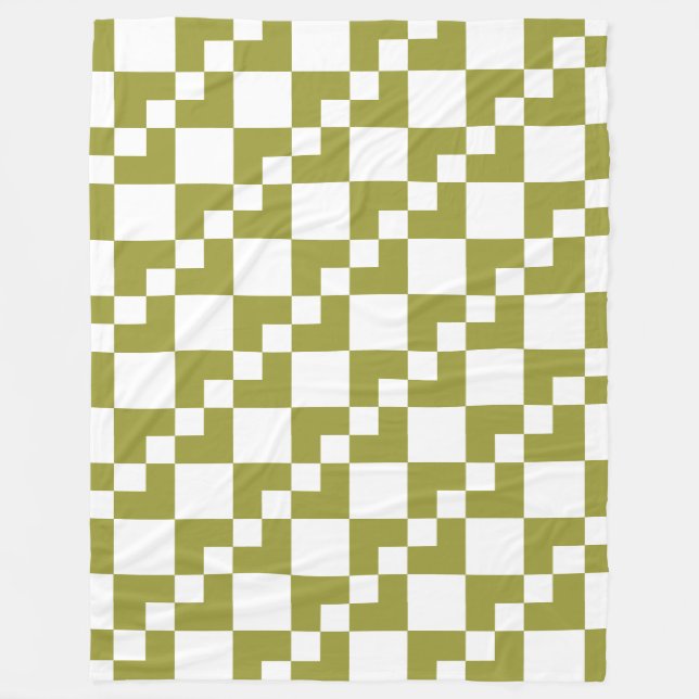 Couverture Polaire Patchwork Domino - Olive et blanc (Devant)