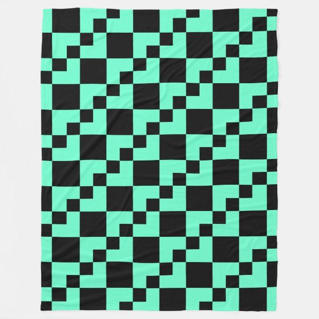 Couverture Polaire Patchwork Domino - Turquoise avec Noir (Devant)