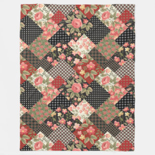 Couverture Polaire Patchwork Fleurs Motifs Polka Dot Plai géométrique