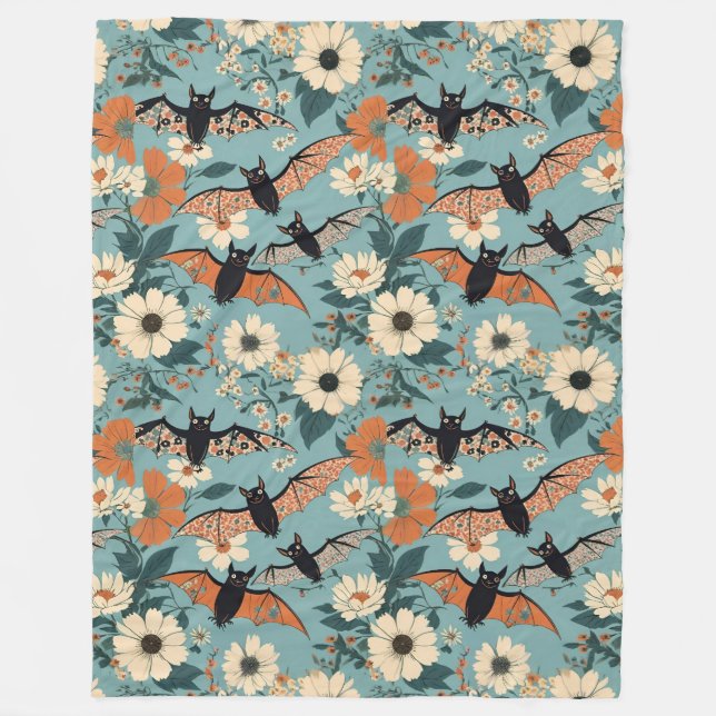 Couverture Polaire Patchwork floral Chauve-Halloween & Fleurs (Devant)