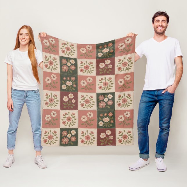Couverture Polaire Patchwork floral rustique sans couture (En situation)