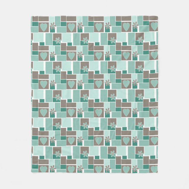 Couverture Polaire Patchwork marron turquoise de carrés (Devant)