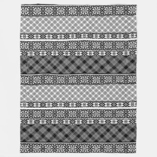 Couverture Polaire Patchwork rayé noir et blanc avec dentelle