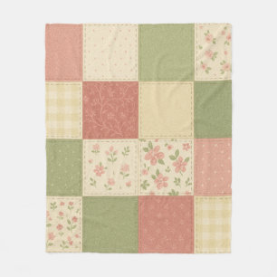 Couverture Polaire Patchwork rose vert Quilt Rustique Agritourisme Fl