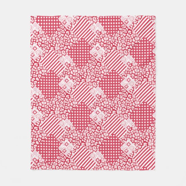 Couverture Polaire Patchwork rouge et blanc rustique (Devant)