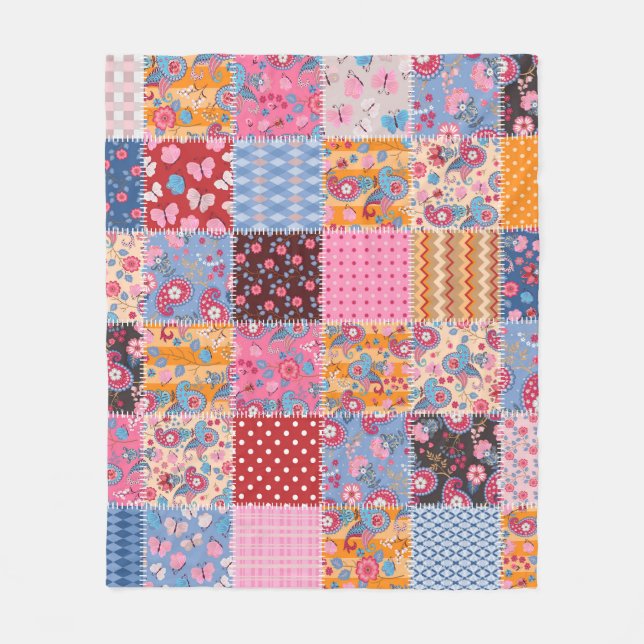 Couverture Polaire Patchwork sans couture, motif en tissu mignon. (Devant)