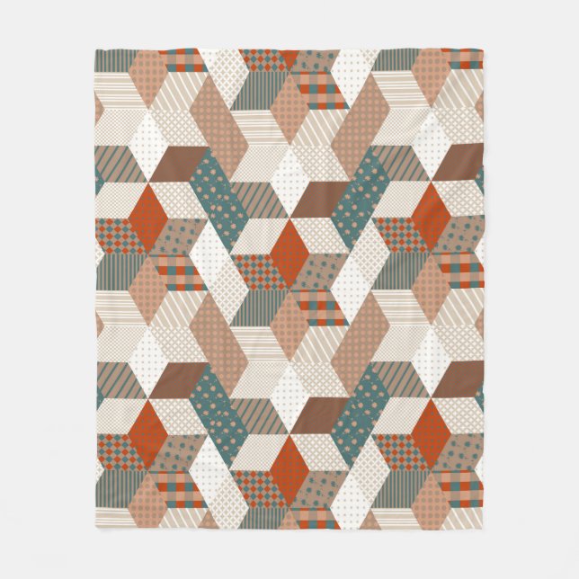 Couverture Polaire Patchwork Stars Vintage Brown Vert (Devant)