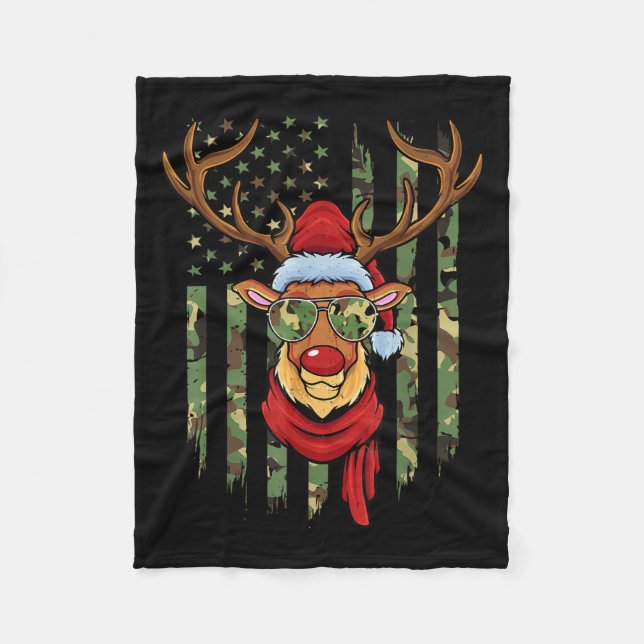 Couverture Polaire Patriotic Reindeer Camo American Flag Veteran Chri (Devant)