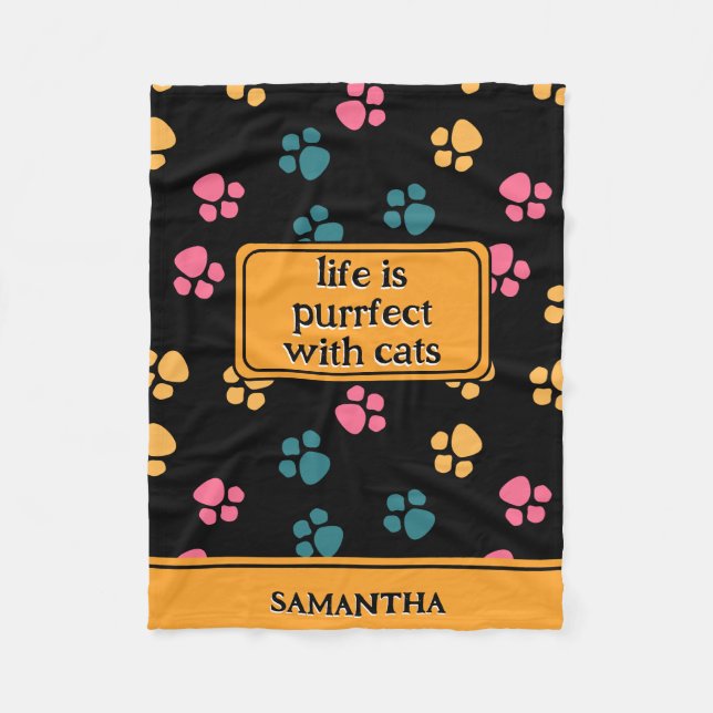 Couverture Polaire Patte de chat noir drôle mignonne  (Devant)