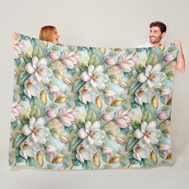 Couverture Polaire Pattern Elegant Magnolia Flowers (En situation)