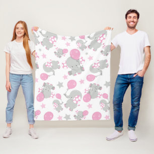 Couverture Polaire Pattern of Elephants, Cute Elephants - Pink Gray