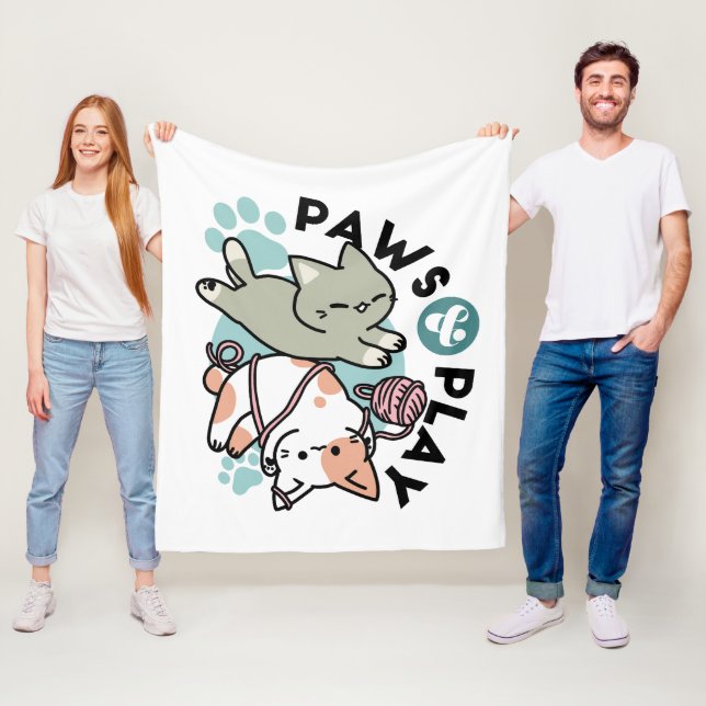 Couverture Polaire Pattes et Jeux – Illustration de Chat Adorable (En situation)