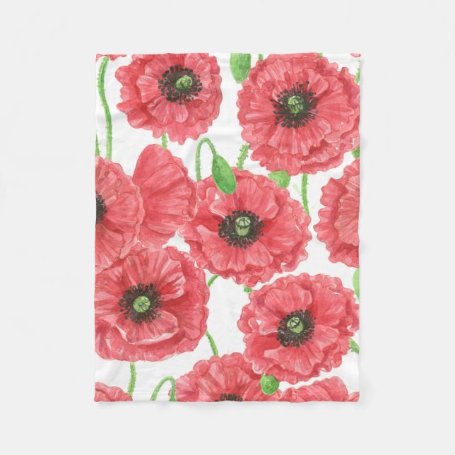 Couverture Polaire Pavot aquarelle motif floral (Devant)