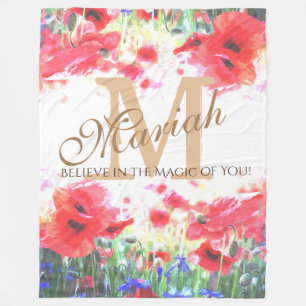 Couverture Polaire Pavot Monogramme Couleur d'aquarelle du champ