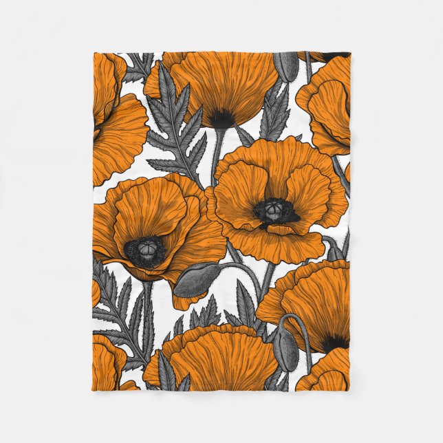 Couverture Polaire Pavot orange sur blanc (Devant)