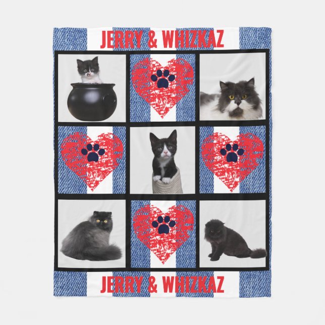 Couverture Polaire 🐾 Paw Heart Pet Photo Grid Design (Devant)