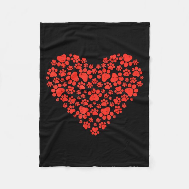 Couverture Polaire Paw Print Heart Cute Valentines Day Dog Cat Lover  (Devant)