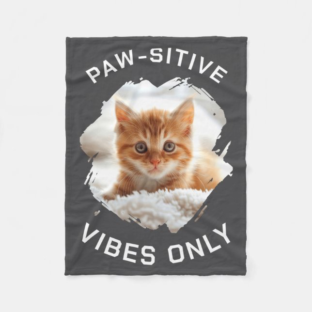 Couverture Polaire Paw Sitive Vibes Only Cat Photo Black  (Devant)