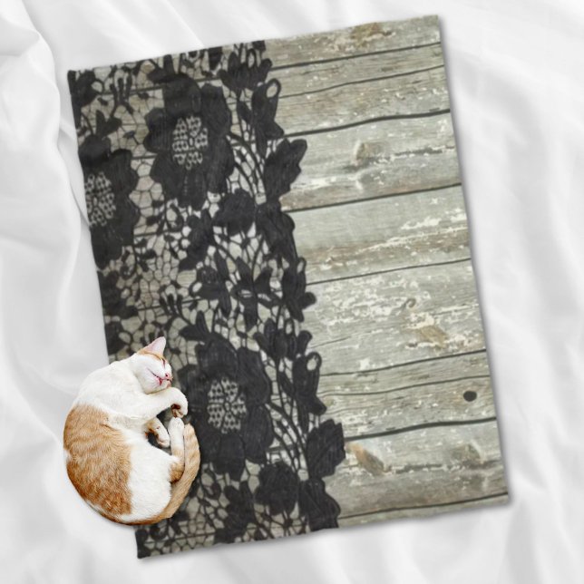 Couverture Polaire pays bohème Black dentelle vieux rustique grange b (country bohemian Black lace old rustic barn wood Fleece Blanket)