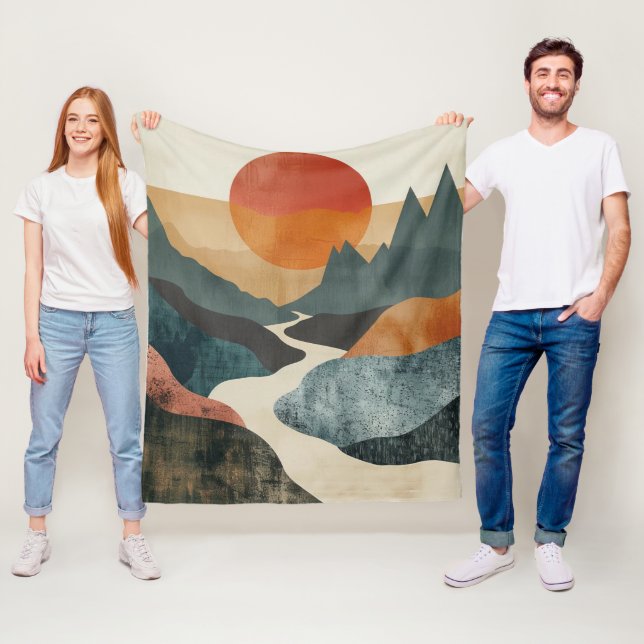 Couverture Polaire Paysage Abstrait de Boho (5) (En situation)