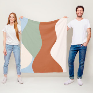 Couverture Polaire Paysage Abstrait - Terracotta, Sage & Sky Bl