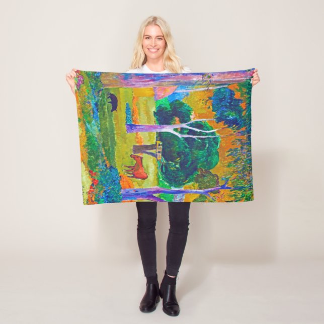 Couverture Polaire Paysage avec cochon et cheval, Gauguin (En situation)