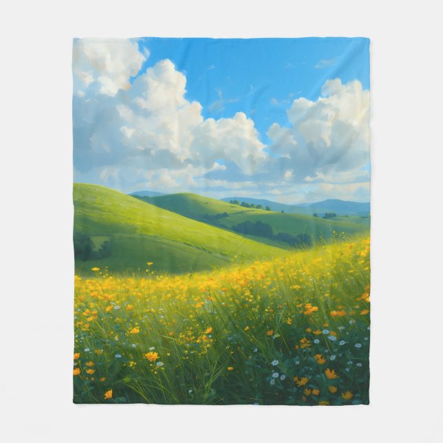 Couverture Polaire Paysage de collines vertes vibrantes et de fleurs  (Devant)