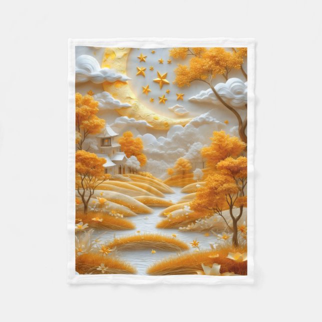 Couverture Polaire Paysage de Lune Dorée Plaid (Devant)