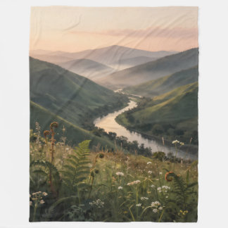 Couverture Polaire Paysage de montagne et de rivière - Impression d'a