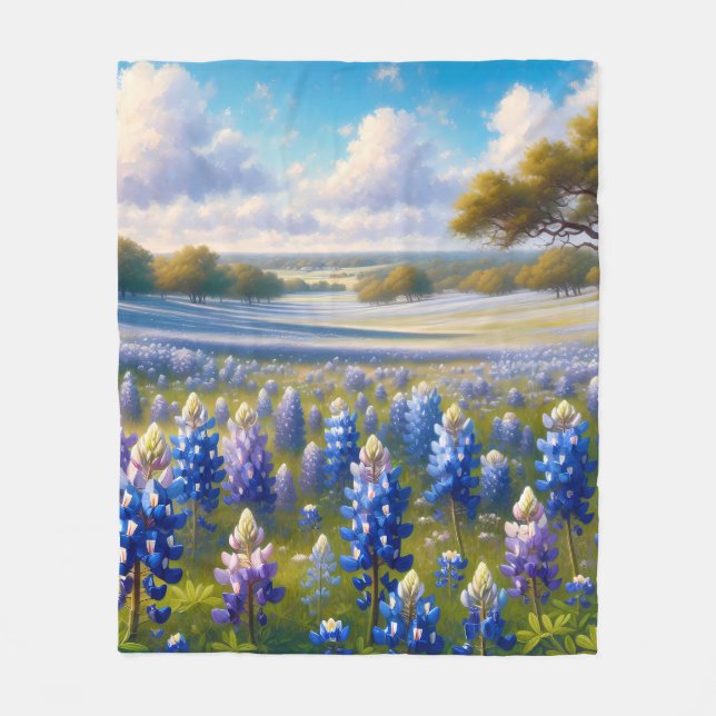 Couverture Polaire Paysage de prairie de bleuets du Texas (Devant)