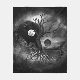 Couverture Polaire Paysage de Yin Yang Tree noir et blanc